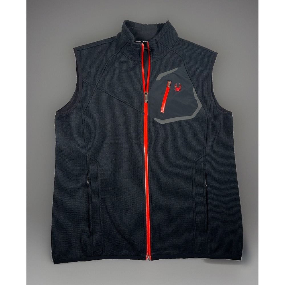 SPYDER Men Core Sweater Fleece Vest Full Zip Black Red Accents L 52